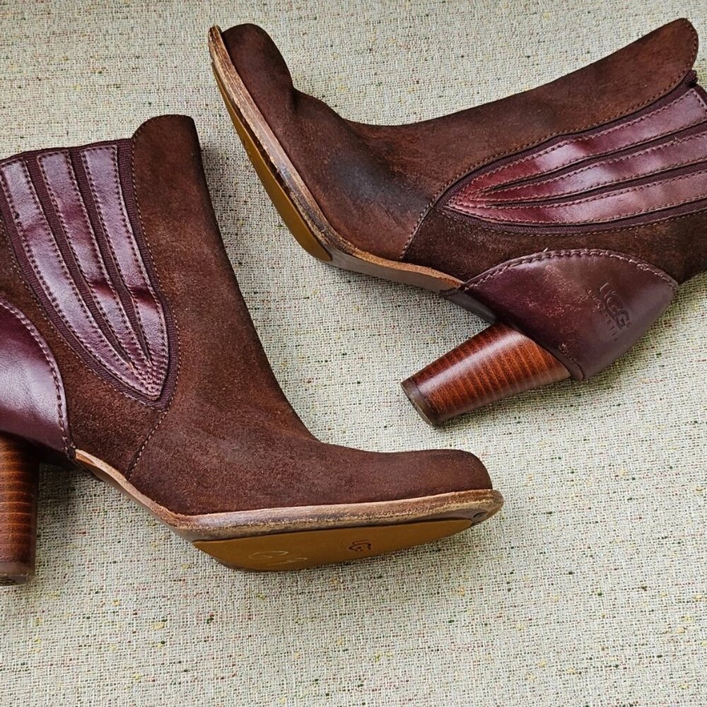 Ugg Australia Ladies Heel Boots Shoes Real Fur Sole Bed Brown Leather Size 8.5US - Picture 3 of 14